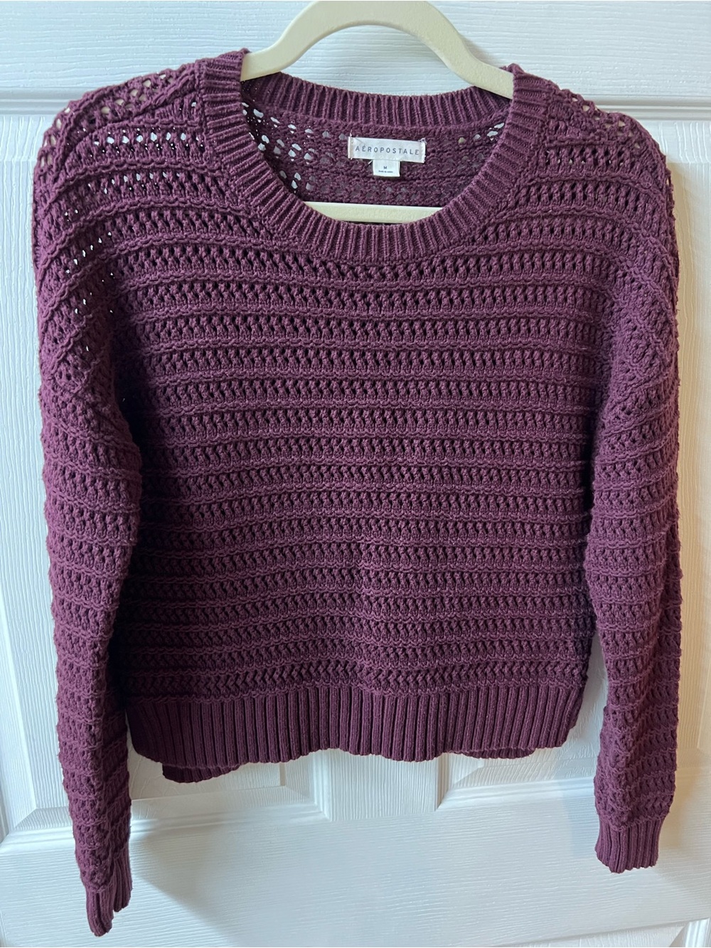 Aeropostale Women's Open-Knit Crewneck Sweater - Burgundy